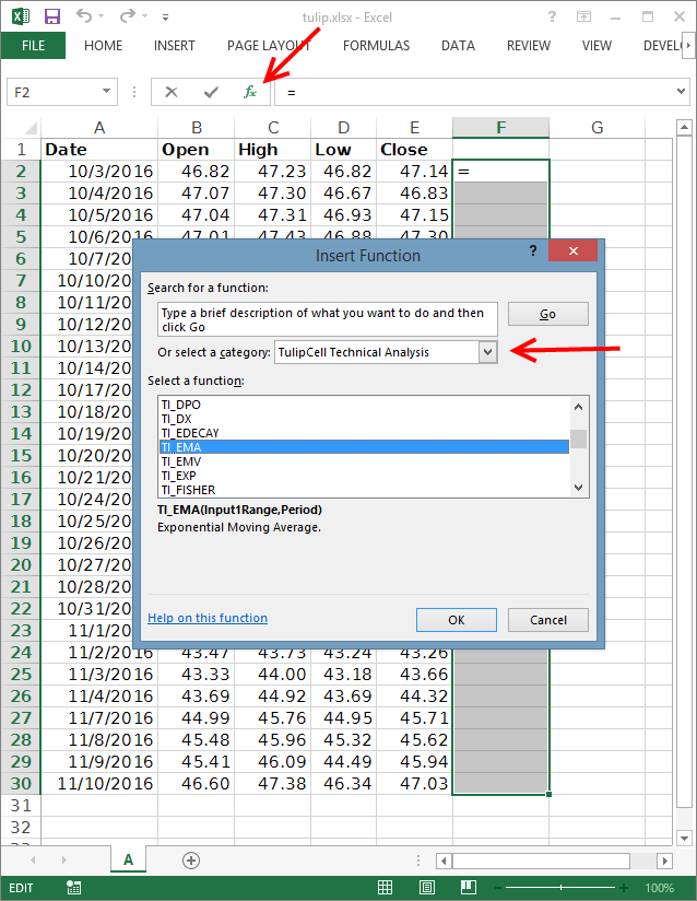 selecting Tulip Cell indicator in excel