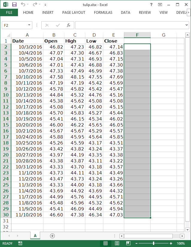 selecting output in excel